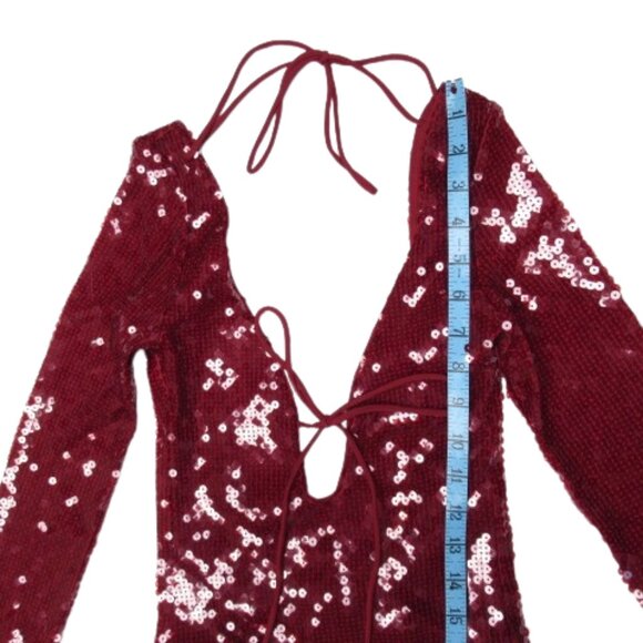 Anthropologie Bardot Verona Long Sleeve Sequin Slim Midi Dress Wine Size 2 - Picture 8 of 12